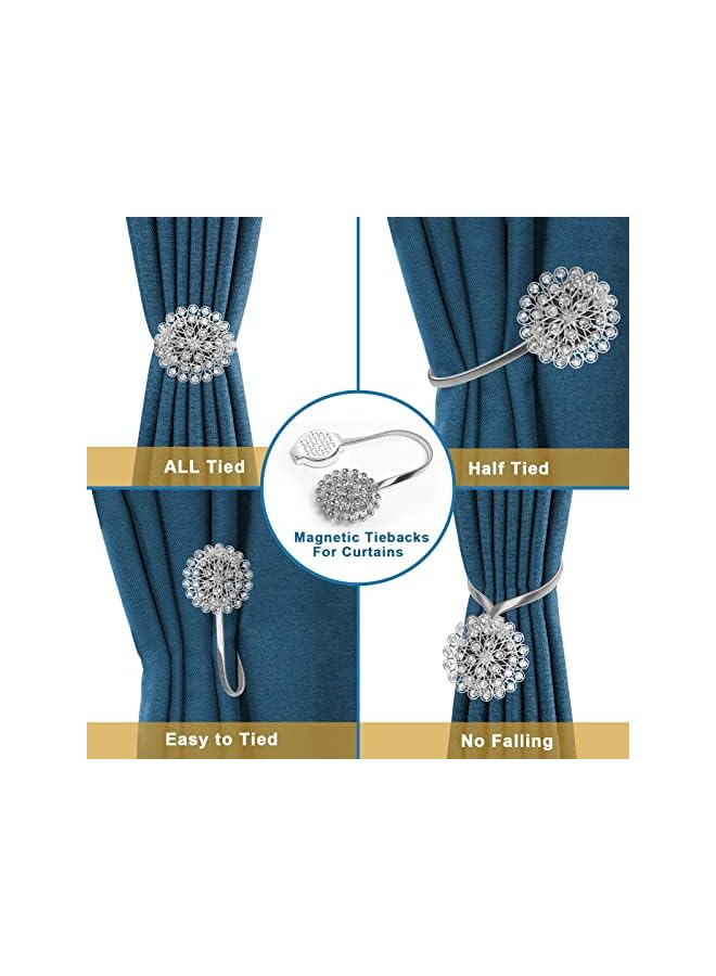 The Bros Magnetic Tiebacks for Curtains,Sparkling Crystal Flower Curtain Tiebacks Curtain Buckle Clips with High-Elastic Spring Wire for Home Office Decoration (2Pack,White)  - Image 4