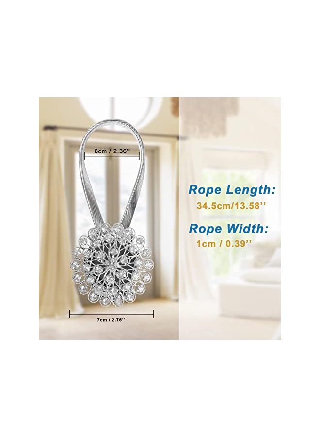 The Bros Magnetic Tiebacks for Curtains,Sparkling Crystal Flower Curtain Tiebacks Curtain Buckle Clips with High-Elastic Spring Wire for Home Office Decoration (2Pack,White)  - Image 2