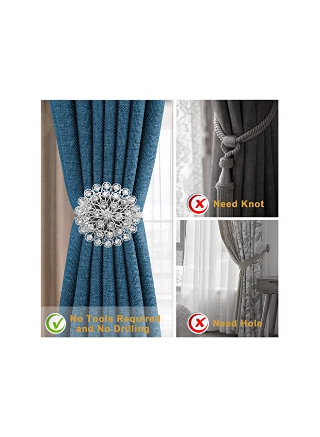The Bros Magnetic Tiebacks for Curtains,Sparkling Crystal Flower Curtain Tiebacks Curtain Buckle Clips with High-Elastic Spring Wire for Home Office Decoration (2Pack,White)  - Image 5