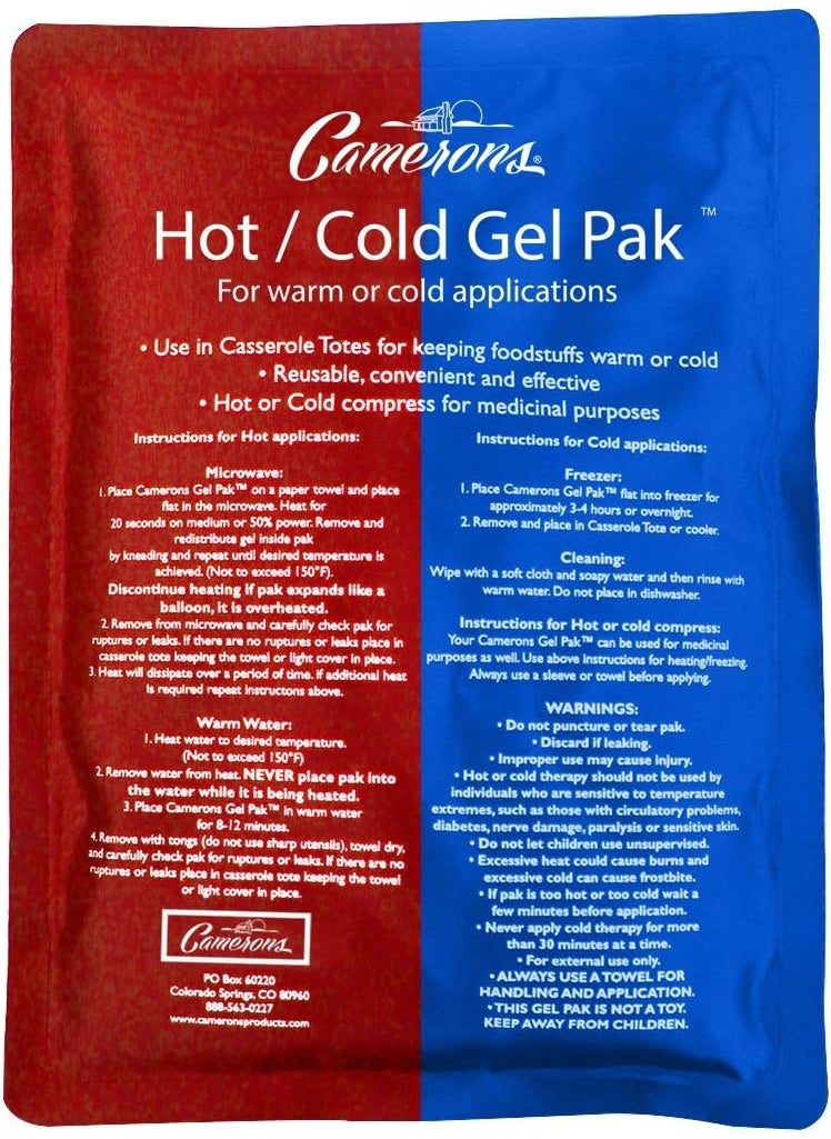 Camerons Products Camerons Hot or Cold Gel Pack - XL Ice & Heating Pack (8"x11") - Large Reusable Pak Keeps Temperature - Use in Casserole Carrier & Lunch Box for Food -Use as Warm & Cold Compress & Physical Therapy 