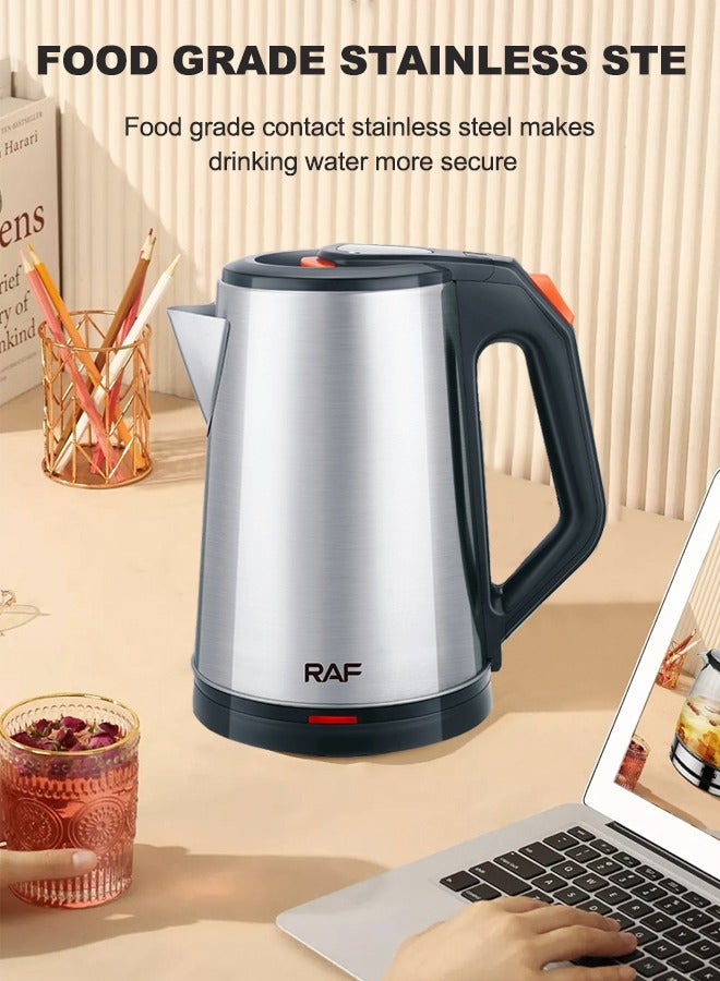 آر إيه أف غلاية كهربائية ، 2.5 لتر غلاية شاي كهربائية من الفولاذ المقاوم للصدأ مع مصباح ليد ، قاعدة دوران 360 دولار ، إغلاق تلقائي وحماية من الغليان الجاف ، مثالية لغلي الماء والحليب والشاي ، 1500 واط/ر. 7950 ، فضي / أسود - Image 2