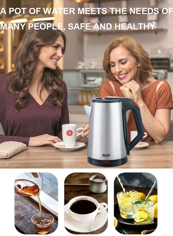 آر إيه أف غلاية كهربائية ، 2.5 لتر غلاية شاي كهربائية من الفولاذ المقاوم للصدأ مع مصباح ليد ، قاعدة دوران 360 دولار ، إغلاق تلقائي وحماية من الغليان الجاف ، مثالية لغلي الماء والحليب والشاي ، 1500 واط/ر. 7950 ، فضي / أسود - Image 3