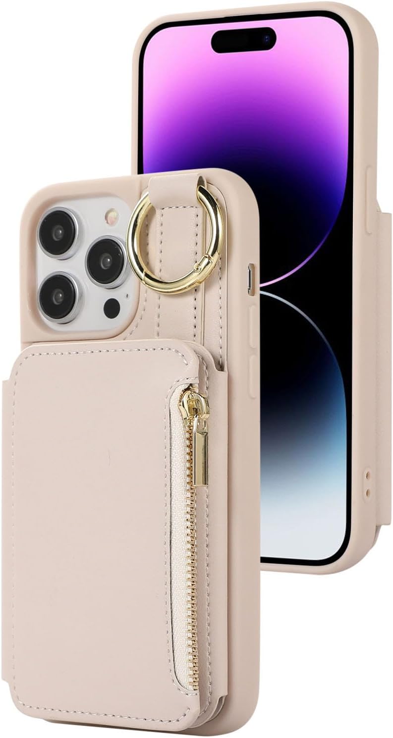 YUANSHXM-Wallet Case for iPhone 16 Pro Max/16 Pro/16 Plus/16, Premium Soft Leather Case with Diagonal Shoulder Strap Zipper Card Slot Cover (16,White) - Image 1