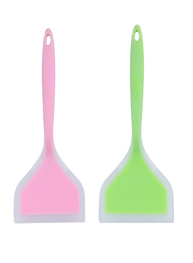 Septe Silicone Pancake Spatula,Wide silicone pancake turner Omelette Spatula,silicone flipper spatula for nonstick cookware,2 Pack (Green and Pink) - Image 1