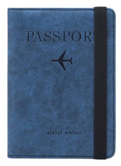 KHAJUL Passport Travel Holder Cover Case with Elastic Strap, T Tersely PU Leather RFID Blocking Document Organizer Protector, for Credit and ID Cards, Boarding Passes (Blue)  - Image 1