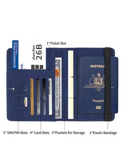 KHAJUL Passport Travel Holder Cover Case with Elastic Strap, T Tersely PU Leather RFID Blocking Document Organizer Protector, for Credit and ID Cards, Boarding Passes (Blue)  - Image 2