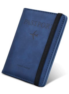 KHAJUL Passport Travel Holder Cover Case with Elastic Strap, T Tersely PU Leather RFID Blocking Document Organizer Protector, for Credit and ID Cards, Boarding Passes (Blue)  - Image 3