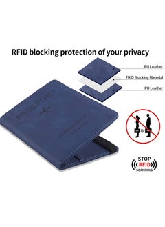 KHAJUL Passport Travel Holder Cover Case with Elastic Strap, T Tersely PU Leather RFID Blocking Document Organizer Protector, for Credit and ID Cards, Boarding Passes (Blue)  - Image 4