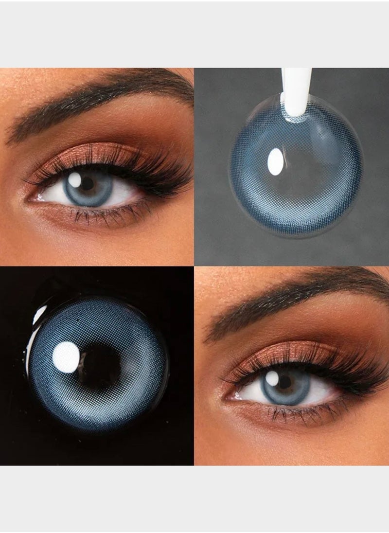 Unibling - Crystal Blue Yearly Colored Contact Lenses, Unisex Cosmetic Contact Lenses, Enlargement Collection, Dark Blue, With Case - Image 1