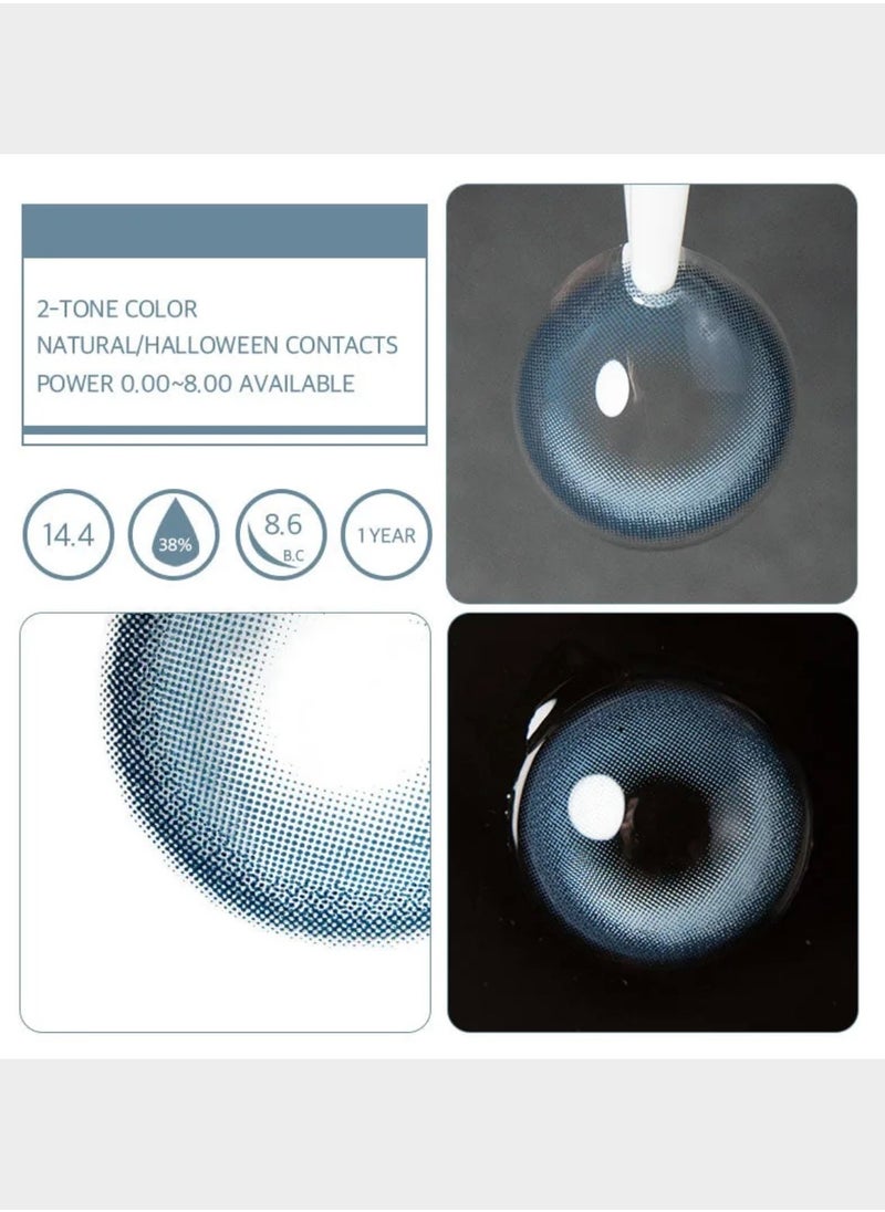 Unibling - Crystal Blue Yearly Colored Contact Lenses, Unisex Cosmetic Contact Lenses, Enlargement Collection, Dark Blue, With Case - Image 1
