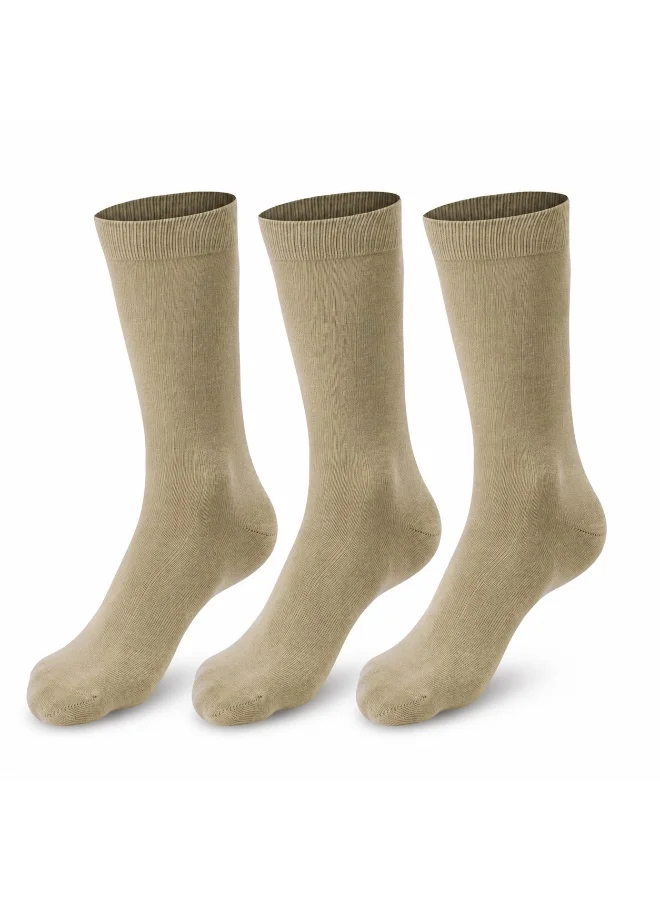 Ampm Mens Cotton blended Business Formal Casual Socks (PACK OF 3) Ultra-Soft touch, Secure Gentle Grip, Reinforced stitch, Skin Friendly - KHAKI BROWN