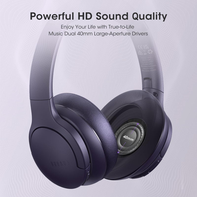 DOQAUS Upgrade Bluetooth Headphones Over Ear, 90H Playtime BT 5.3 Wireless Headphone EQ Modes, Built-in HD Mic, HiFi Stereo Sound, Deep Bass, Memory Foam Cups for Phone/PC&Travel/Gym/Workout - Image 5