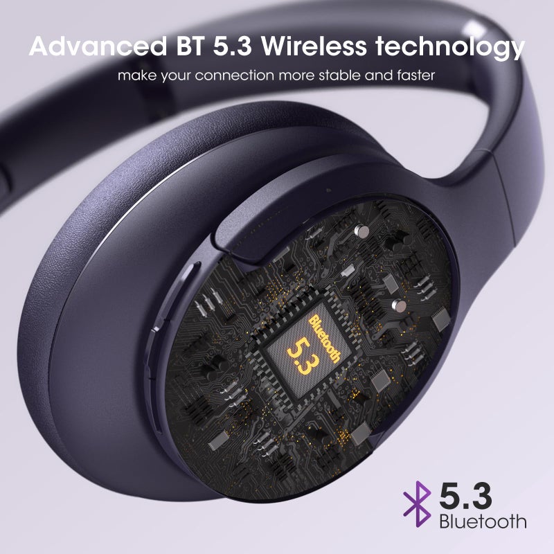 DOQAUS Upgrade Bluetooth Headphones Over Ear, 90H Playtime BT 5.3 Wireless Headphone EQ Modes, Built-in HD Mic, HiFi Stereo Sound, Deep Bass, Memory Foam Cups for Phone/PC&Travel/Gym/Workout - Image 3