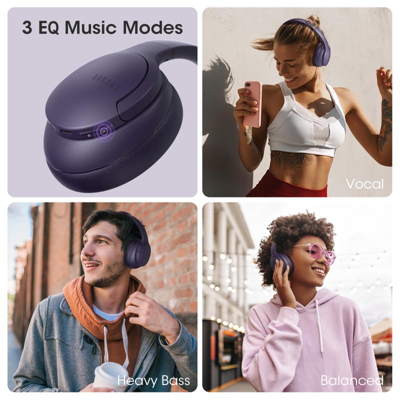 DOQAUS Upgrade Bluetooth Headphones Over Ear, 90H Playtime BT 5.3 Wireless Headphone EQ Modes, Built-in HD Mic, HiFi Stereo Sound, Deep Bass, Memory Foam Cups for Phone/PC&Travel/Gym/Workout - Image 4