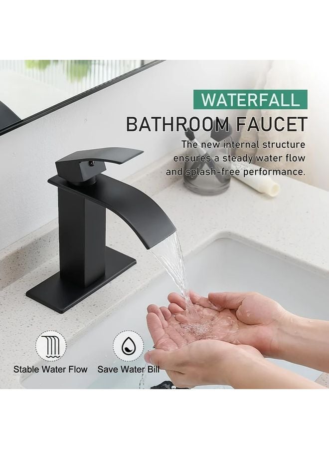 Black Waterfall Faucet Single Handle Bathroom Sink Vanity Water Outlet Easy Flow - Image 2