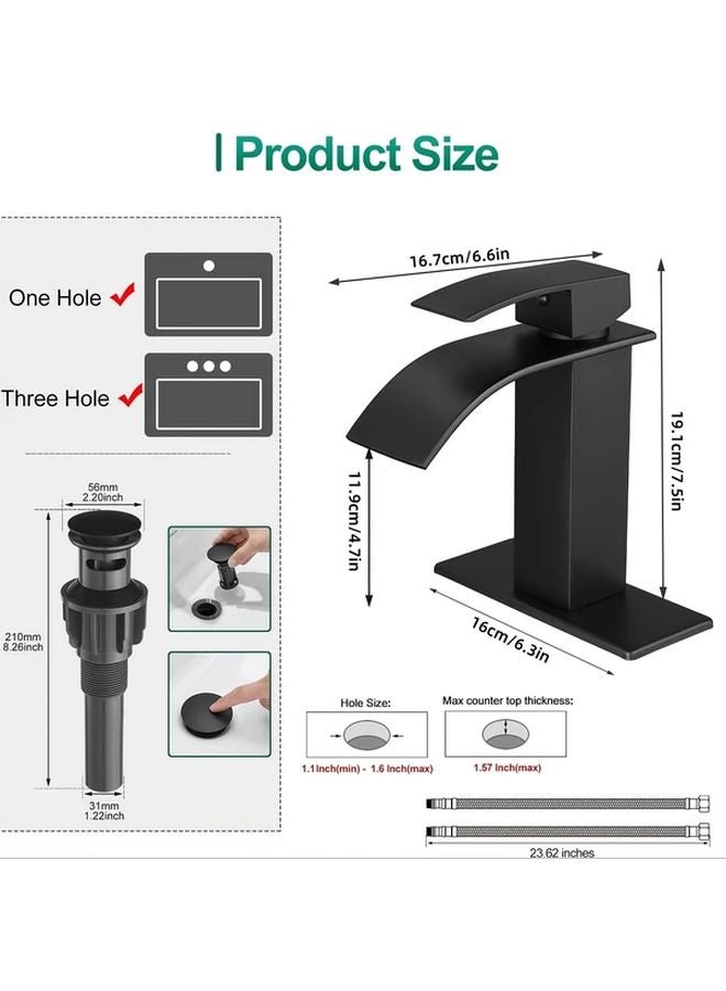 Black Waterfall Faucet Single Handle Bathroom Sink Vanity Water Outlet Easy Flow - Image 4