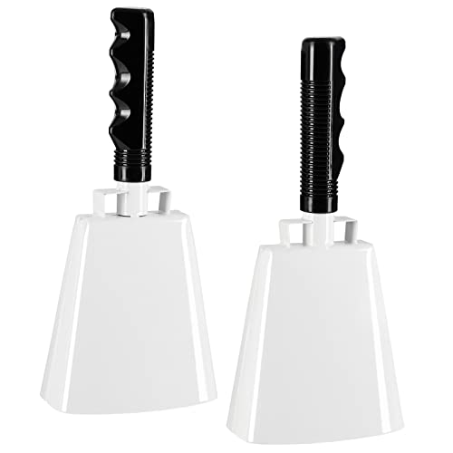 جرس بقرة أزرق 2 حزمة جرس بقرة لأحداث رياضية صانعات ضوضاء إيقاعية مع مقبض لمباريات كرة القدم في الملاعب جرس بقرة أبيض 95 بوصة