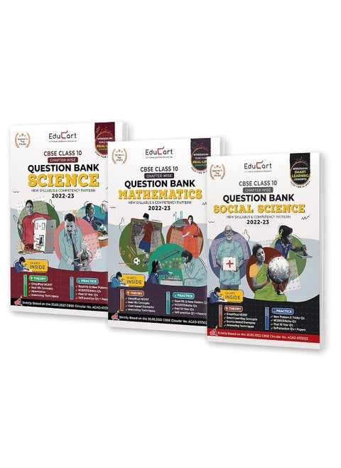 Educart CBSE Class 10 Bundle - Science, SST and Maths Question Banks 2022 (Based on new Sample Paper pattern of 16th Sep 2022) Edubook