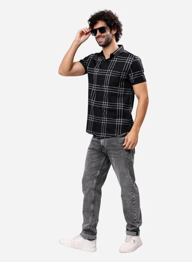 ستايلوكس قميص ستايلوكس كاروهات بأكمام قصيرة وقصة عادية