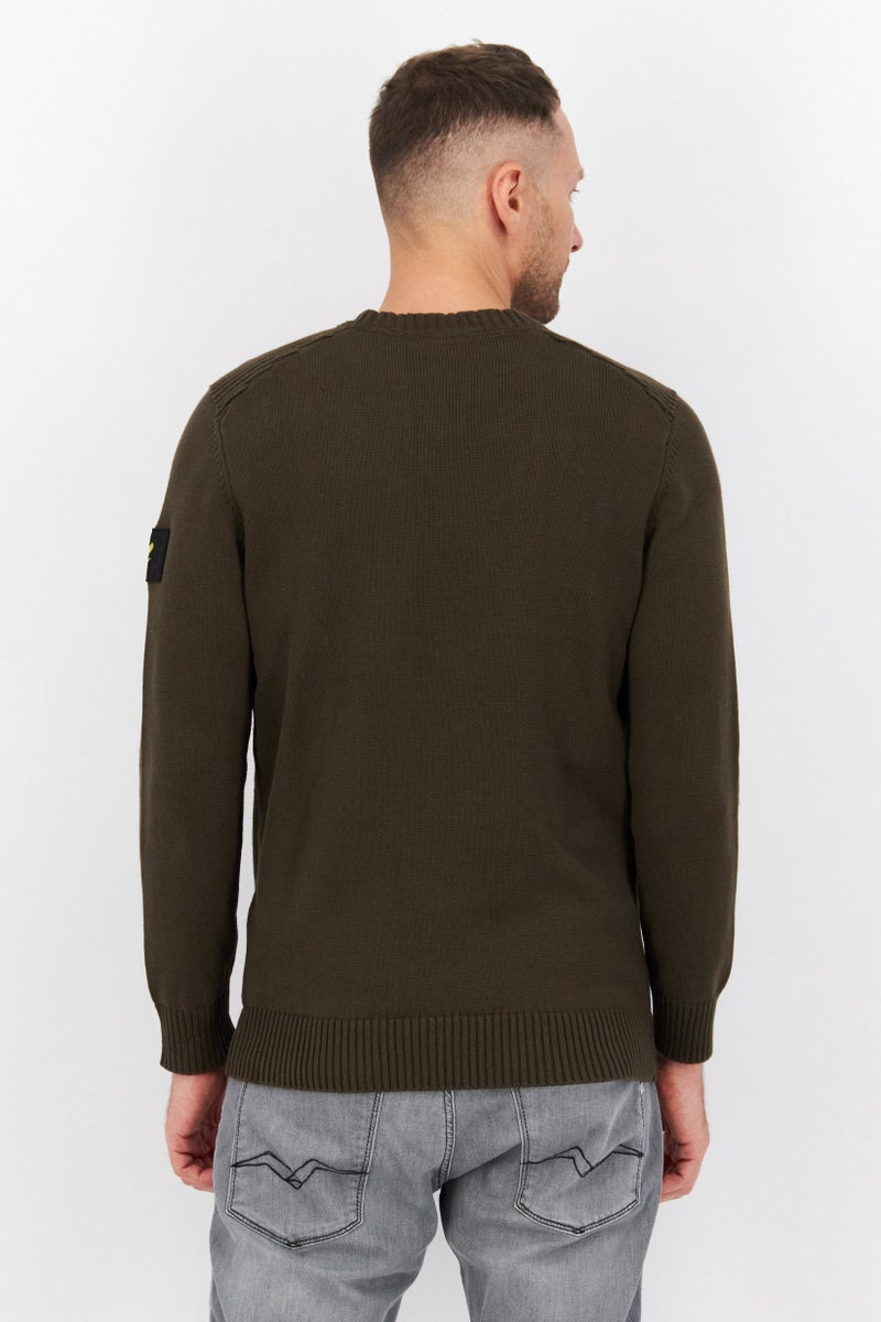 Lyle & Scott سويت شيرت رجالي بياقة دائرية محبوك، زيتوني - Image 4
