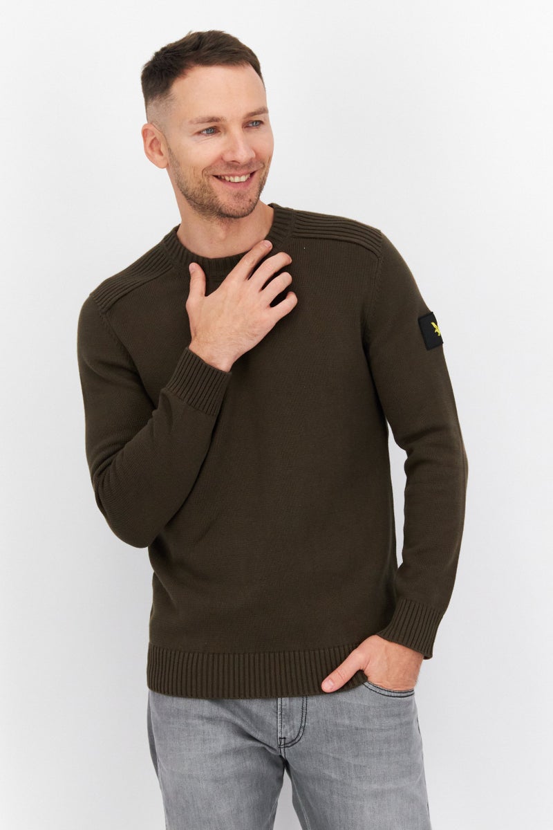 Lyle & Scott سويت شيرت رجالي بياقة دائرية محبوك، زيتوني - Image 1