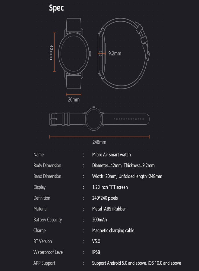 Mibro Air Smart Watch Sports Watch with 1.28 inch TFT Touch Screen 12 Sports Modes 24h Bio Heart Rate Tracker 200mAh Battery Black - Image 3