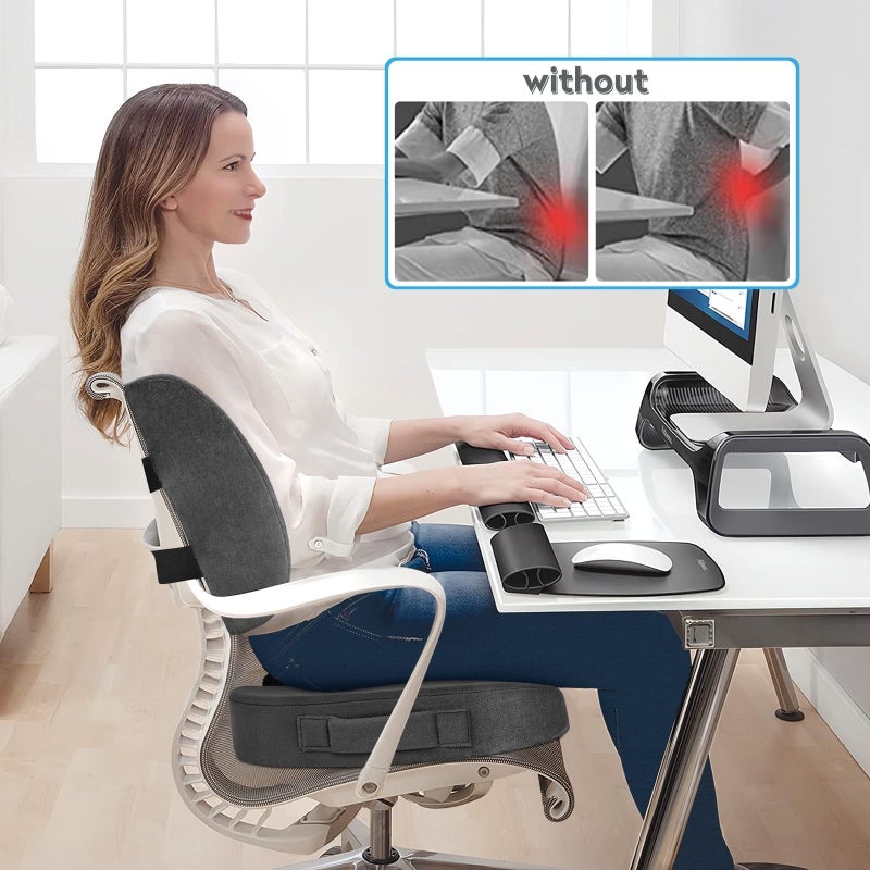 CloudBliss Seat Cushion,Office Chair Cushions,Car Seat Cushion,Lumbar Support Pillow for Office Chair,Back Support Memory Foam Pillow Coccyx Cushion for Tailbone Pain,Sciatica & Back Pain Relief -Grey - Image 4