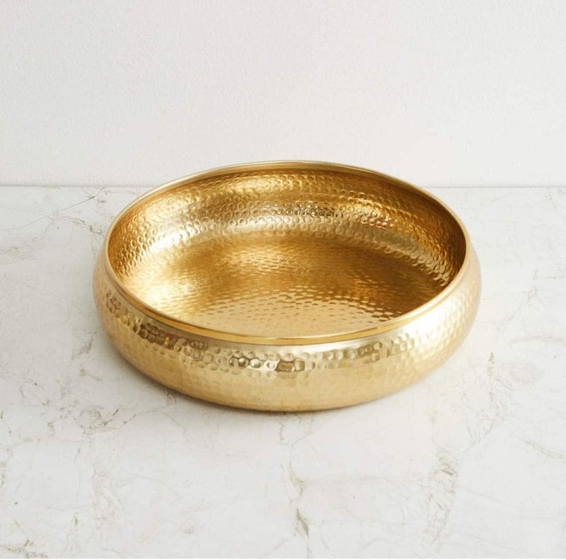 World Fire Decorative Urli Bowl For Floating Flowers And Tea-Light Candles Home, Office And Table Decor & Pooja (Hammered Urli Bowl For Home Handcrafted Bowl Size : 12Inches| Metal Gold - 500 Ml - Image 5