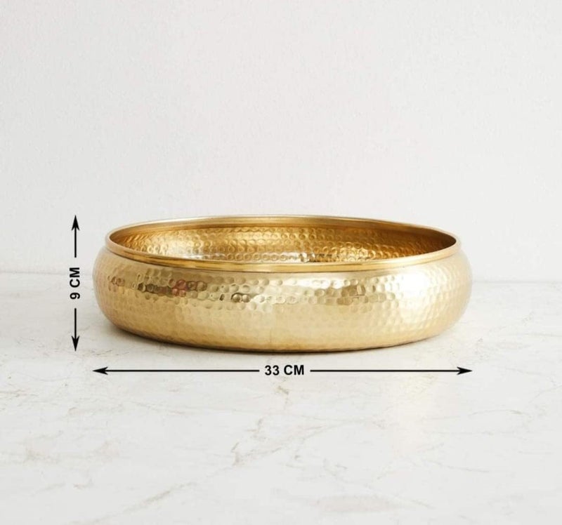 World Fire Decorative Urli Bowl For Floating Flowers And Tea-Light Candles Home, Office And Table Decor & Pooja (Hammered Urli Bowl For Home Handcrafted Bowl Size : 12Inches| Metal Gold - 500 Ml - Image 4