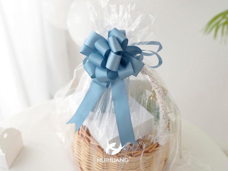 HUIHUANG Dusty Blue Pull Bows 4"x8" Blue Satin Gift Bow for Gift Wrapping, Presents, Gift Basket, Paper Bag, Baby Shower Favors, Wrapping Accessories, Wedding Bridal Shower Decor, 12 PCS - Image 5