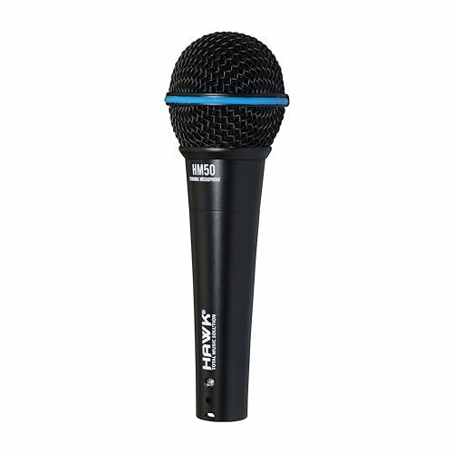 Hawk Proaudio HM 50 Handheld Dynamic Cardioid Wired Mic for Live, Recording, Speech, Karaoke with 6 Meter mic Cable, mic Holder and Pouch - Image 1