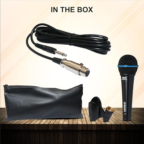 Hawk Proaudio HM 50 Handheld Dynamic Cardioid Wired Mic for Live, Recording, Speech, Karaoke with 6 Meter mic Cable, mic Holder and Pouch - Image 3