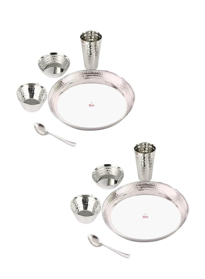 Ebun Stainless Steel Hammered Baby Dinner Set | Dinner Set for Kids | Baby Dinner Set for Birthday Gift | Steel Plates for Kids | Gifts for Kid | Baby Gift Set for New Born | Pack of 2 | 10 Pcs Set - Image 1