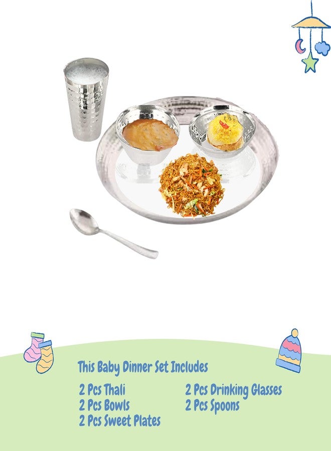 Ebun Stainless Steel Hammered Baby Dinner Set | Dinner Set for Kids | Baby Dinner Set for Birthday Gift | Steel Plates for Kids | Gifts for Kid | Baby Gift Set for New Born | Pack of 2 | 10 Pcs Set - Image 5