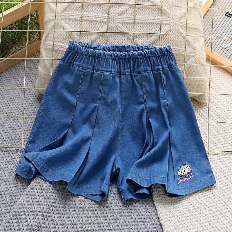 Girls' Shorts Summer Outer Wear Style Big Children'S Western Style Girls Thin Denim Five-Point Children'S Tencel Skirt Pants - Image 1