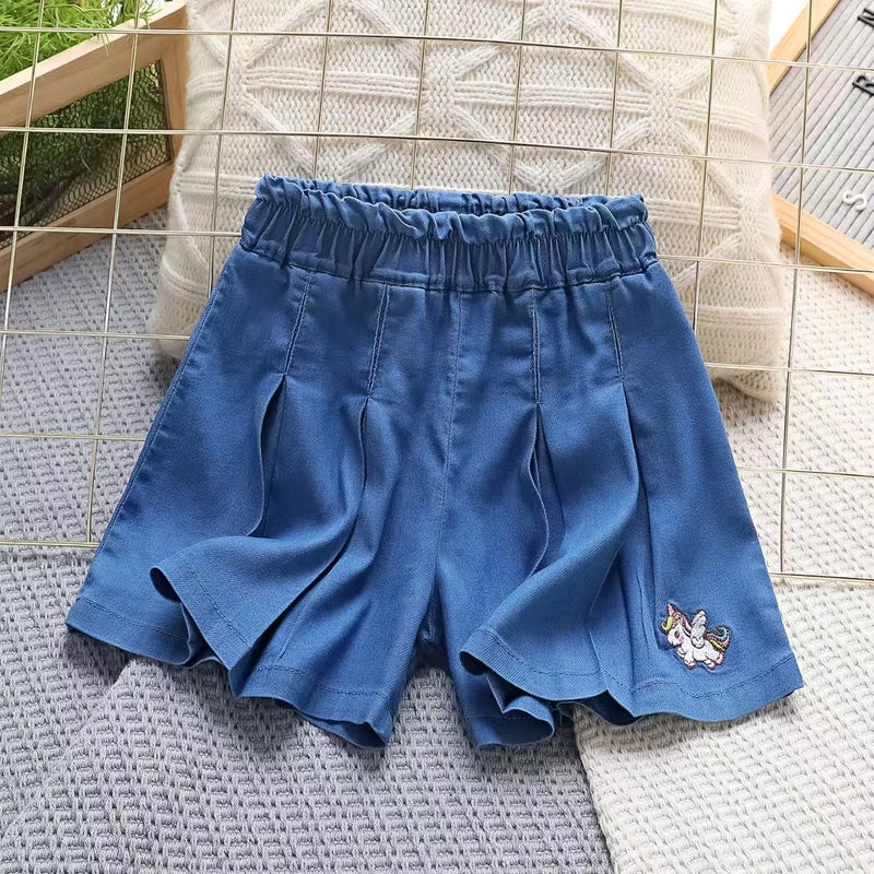 Girls' Shorts Summer Outer Wear Style Big Children'S Western Style Girls Thin Denim Five-Point Children'S Tencel Skirt Pants - Image 3