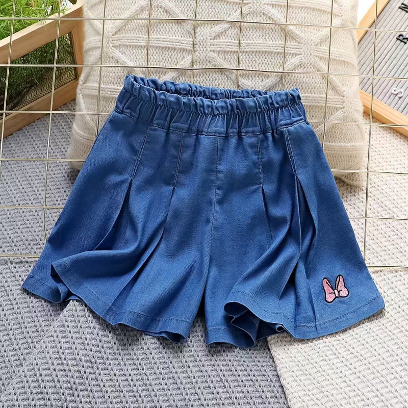 Girls' Shorts Summer Outer Wear Style Big Children'S Western Style Girls Thin Denim Five-Point Children'S Tencel Skirt Pants - Image 4