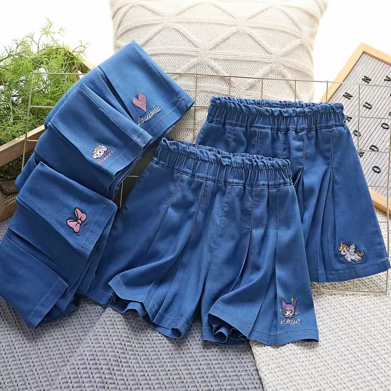 Girls' Shorts Summer Outer Wear Style Big Children'S Western Style Girls Thin Denim Five-Point Children'S Tencel Skirt Pants - Image 2
