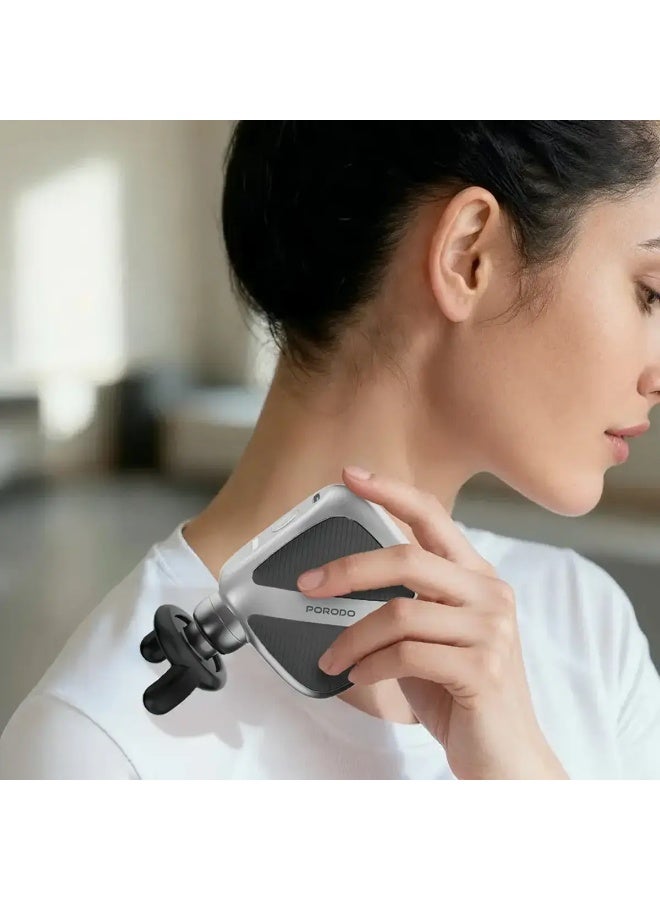 porodo Pocket Muscle Relief Massager, Portable Deep Tissue Massage Gun, 4 Speed Levels, Rechargeable Handheld Body Massager with Interchangeable Heads - Image 2