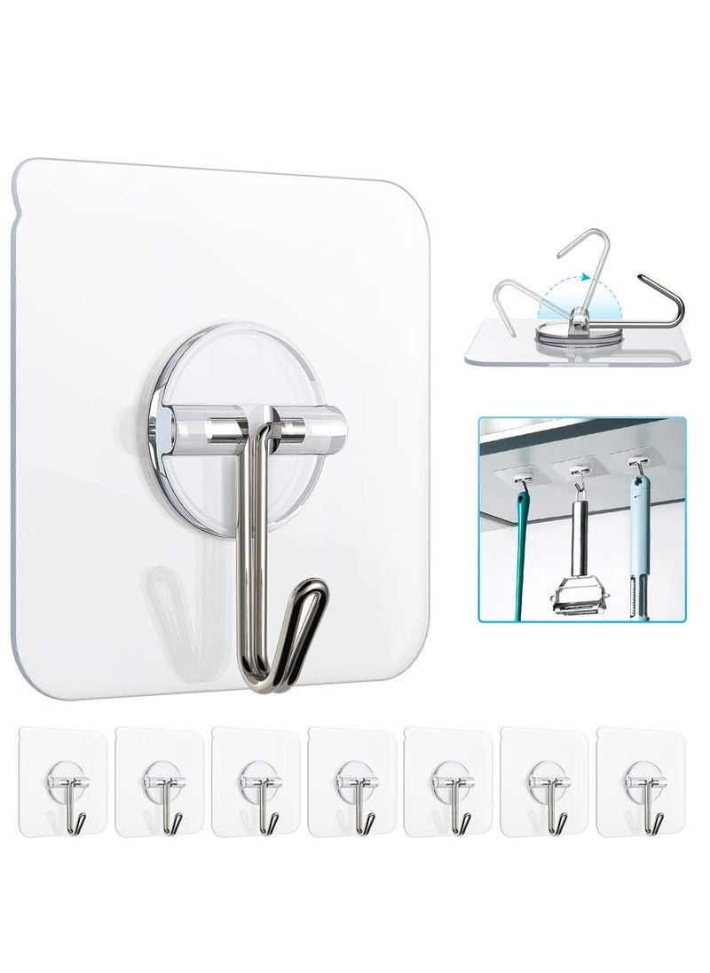 Znben Adhesive Hooks Znben Reusable Utility Hooks Heavy Duty 13LB Wall Hooks Transparent Seamless Hooks Waterproof and Oil Proof for Kitchen Bathroom Ceiling Office Window 8 Pack  - Image 1