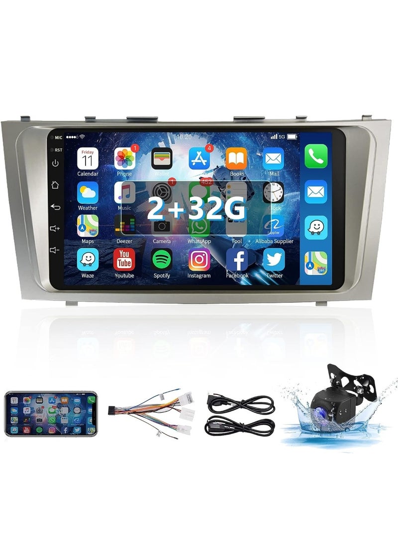ستيريو سيارة أندرويد لتويوتا كامري 2006 2007 2008 2009 2010 2011 2 جيجابايت رام 32 جيجابايت روم مع دعم أبل كاربلاي، شاشة لمس IPS 9 بوصة مع كاميرا احتياطية متضمنة 2 جيجابايت 32 جيجابايت مع أبل كاربلاي - Image 1