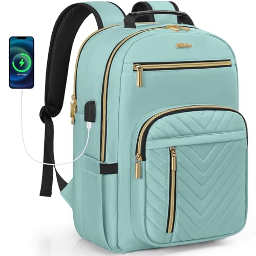 WELIDAY 15.6 Inch Laptop Backpack for Women, Large Capacity Travel Backpack Purse with Multiple Pockets and Compartments Work Business Backpacks Teacher Bags, Green - Image 1