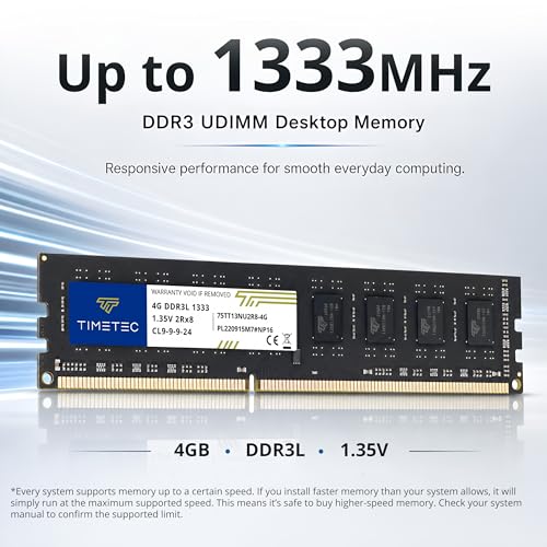 Timetec 4GB DDR3 DDR3L 1333MHz PC310600 NonECC Unbuffered 15V 135V CL9 2Rx8 Low Density Dual Rank 240 Pin UDIMM Desktop PC Computer Memory RAM Module Upgrade 4GB - Image 3