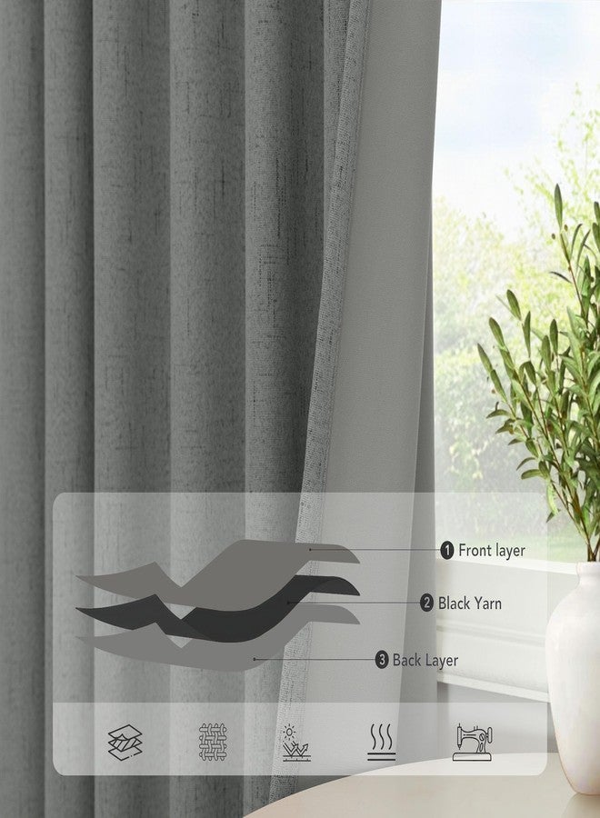 Pitalk Grey Blackout Curtains for Bedroom 84 Inch Length 2 Panel Linen Textured Thermal Insulated Winter Blocking Darkening Window Drape Black Out Long Curtain for Living Room Sliding Door Back Tab Dark Gray - Image 5