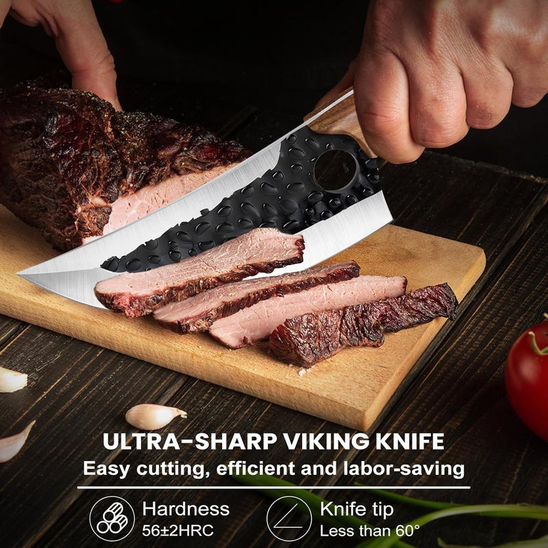 MDHAND Chef Knife - Hand Forged Butcher Knives with Sheath, Stainless Steel Viking Knife, Japanese Cooking Knives for Kitchen Camping, Outdoor, BBQ, Hunting - Gift Box Knives for Men - Image 3