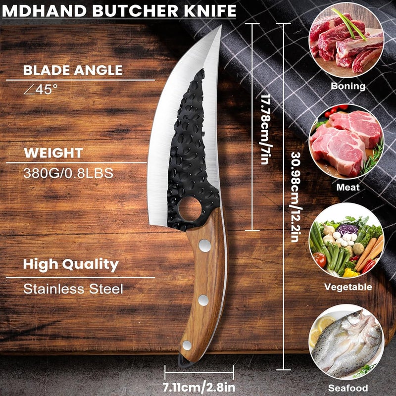 MDHAND Chef Knife - Hand Forged Butcher Knives with Sheath, Stainless Steel Viking Knife, Japanese Cooking Knives for Kitchen Camping, Outdoor, BBQ, Hunting - Gift Box Knives for Men - Image 2