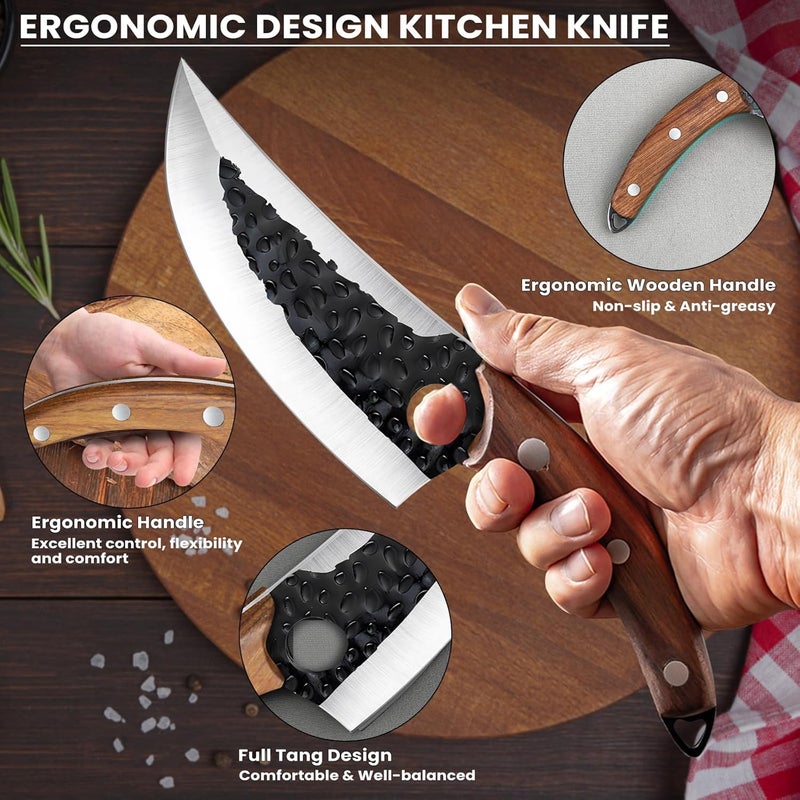MDHAND Chef Knife - Hand Forged Butcher Knives with Sheath, Stainless Steel Viking Knife, Japanese Cooking Knives for Kitchen Camping, Outdoor, BBQ, Hunting - Gift Box Knives for Men - Image 5