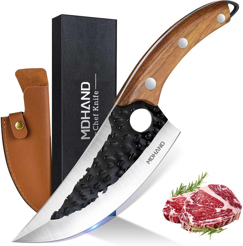 MDHAND Chef Knife - Hand Forged Butcher Knives with Sheath, Stainless Steel Viking Knife, Japanese Cooking Knives for Kitchen Camping, Outdoor, BBQ, Hunting - Gift Box Knives for Men - Image 1