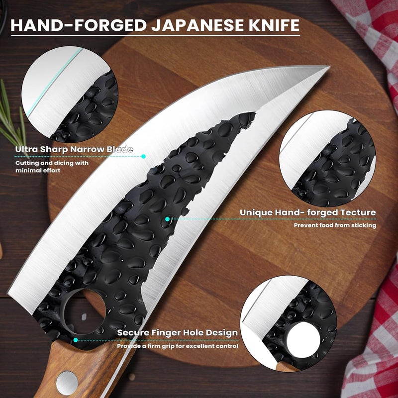 MDHAND Chef Knife - Hand Forged Butcher Knives with Sheath, Stainless Steel Viking Knife, Japanese Cooking Knives for Kitchen Camping, Outdoor, BBQ, Hunting - Gift Box Knives for Men - Image 4