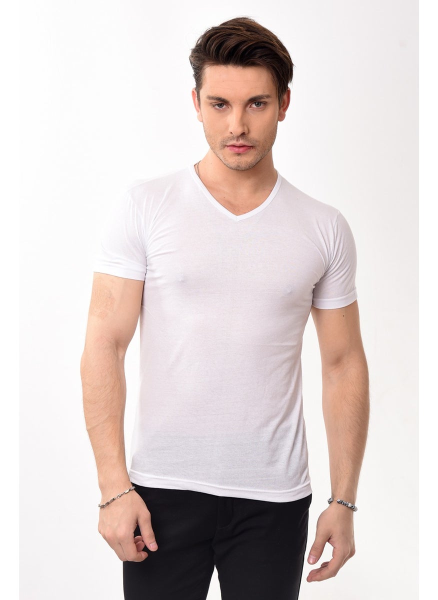 Belifanti Collection V-Neck Basic Slim Fit Men's T-Shirt White  - Image 1